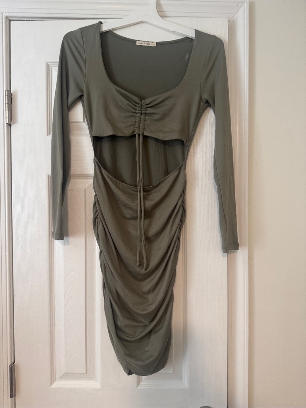 Heart & Hips Olive Cutout Ruched Long-Sleeve Dress